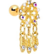 Load image into Gallery viewer, 16G 1/4 Aurora CZ Gold Tone Dreamcatcher Feather Dangle Cartilage