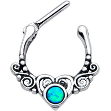 Load image into Gallery viewer, 16G 3/8 Green Synthetic Opal Winged Heart Cartilage Clicker
