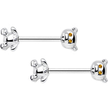 将图片加载到图库查看器,14G 9/16 Yellow Gem Teddy Bear Barbell Nipple Ring Set
