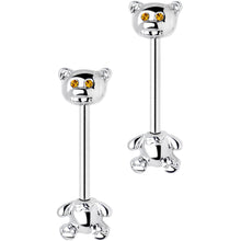 将图片加载到图库查看器,14G 9/16 Yellow Gem Teddy Bear Barbell Nipple Ring Set