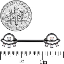 Load image into Gallery viewer, 14G 9/16 White Faux Opal Black UFO Barbell Nipple Ring Set