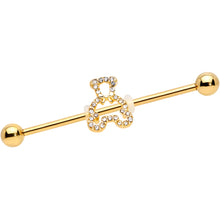 Load image into Gallery viewer, 14G Clear Gem Gold Tone Hollow Bear Industrial Barbell 38mm