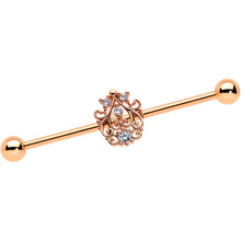 Load image into Gallery viewer, 14G Clear CZ Gem Rose Gold Tone Elegant Industrial Barbell 38mm