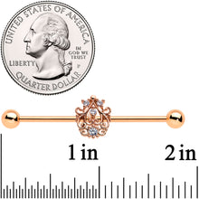 Load image into Gallery viewer, 14G Clear CZ Gem Rose Gold Tone Elegant Industrial Barbell 38mm