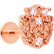Load image into Gallery viewer, 16G 5/16 Clear CZ Gem Rose Gold Tone Elegant Labret Monroe Tragus