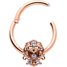 Load image into Gallery viewer, 16G 3/8 Clear CZ Gem Rose Gold Tone Elegant Hinged Segment Ring