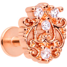 Load image into Gallery viewer, 16G 1/4 Clear CZ Gem Rose Gold Tone Elegant Labret Monroe Tragus