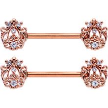 Load image into Gallery viewer, 14G 9/16 Clear CZ Gem Rose Gold Tone Elegant Nipple Ring Set