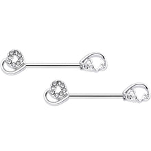 Load image into Gallery viewer, 14G 5/8 Clear Gem Heart Swirl Barbell Nipple Ring Set