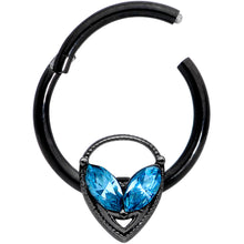 Load image into Gallery viewer, 16G 3/8 Aqua Gem Black Hollow Alien Septum Ring