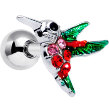 Load image into Gallery viewer, 16G 1/4 Red Pink Gem Hummingbird Cartilage Tragus Earring