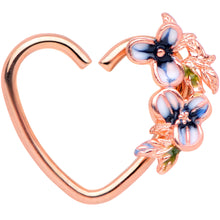 Load image into Gallery viewer, 18G 3/8 Rose Gold Tone Blue Flower Heart Left Closure Ring