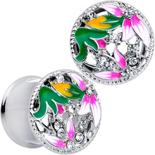 将图片加载到图库查看器,Clear Gem Exotic Garden Flower Double Flare Plug Set