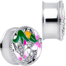 将图片加载到图库查看器,Clear Gem Exotic Garden Flower Double Flare Plug Set
