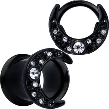 将图片加载到图库查看器,Clear Gem Black Crescent Moon Double Flare Tunnel Plug Set
