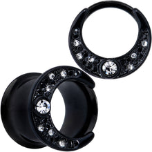 将图片加载到图库查看器,Clear Gem Black Crescent Moon Double Flare Tunnel Plug Set