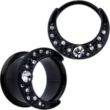 将图片加载到图库查看器,Clear Gem Black Crescent Moon Double Flare Tunnel Plug Set