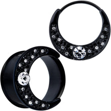 将图片加载到图库查看器,Clear Gem Black Crescent Moon Double Flare Tunnel Plug Set
