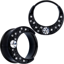 将图片加载到图库查看器,Clear Gem Black Crescent Moon Double Flare Tunnel Plug Set