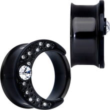 将图片加载到图库查看器,Clear Gem Black Crescent Moon Double Flare Tunnel Plug Set
