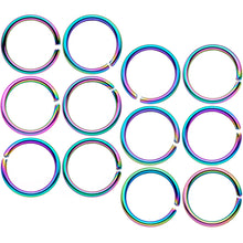 Load image into Gallery viewer, 18G 5/16 Rainbow Anodized Seamless Nose Hoop Set of 12