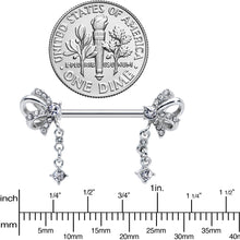 将图片加载到图库查看器,14G 9/16 Clear Gem Looping Bow Dangle Barbell Nipple Ring Set
