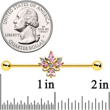 Load image into Gallery viewer, 14G Clear Pink CZ Gem Gold Tone Pretty Industrial Barbell 38mm