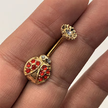 将图片加载到图库查看器,Red Clear Gem Gold Tone Ladybug Flower Belly Ring