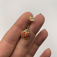 将图片加载到图库查看器,Red Clear Gem Gold Tone Ladybug Flower Belly Ring