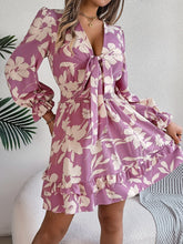 Load image into Gallery viewer, Feminine Lilac Ruffled Printed Long Sleeve Dress Summer Cute Midi Dress