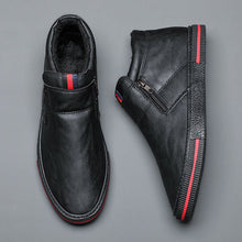 将图片加载到图库查看器,Mens Casual Winter Warm Ankle Boots Fashion Snow Boots Outdoor Footwear Black Sneakers Men's Leather Lined Warm Anti-slip Outdoor Work Shoes