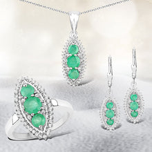 将图片加载到图库查看器,3.52 Carat Genuine Zambian Emerald and White Topaz .925 Sterling Silver 3 Piece Jewelry Set (Ring, Earrings, and Pendant w/ Chain)