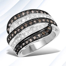 Load image into Gallery viewer, 0.80 Carat Genuine Brown Diamond and White Diamond .925 Sterling Silver Ring