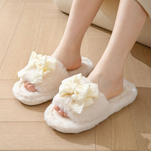 将图片加载到图库查看器,Cotton Slippers Women Autumn And Winter Home Plush Wind Bow Soft Bottom Indoor Outdoor Wear Slippers Fluffy Memory Foam Fur Furry Womens Slippers Cozy Warm Fur Bedroom Slippers