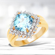 Load image into Gallery viewer, 14K Yellow Gold Plated 4.33 Carat Genuine Swiss Blue Topaz and White Topaz .925 Sterling Silver Ring