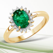 Load image into Gallery viewer, 1.34 Carat Genuine Zambian Emerald and White Diamond 14K Yellow Gold Ring