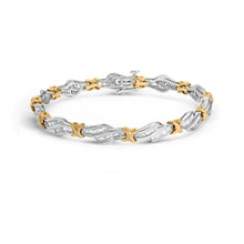 Load image into Gallery viewer, 10k Two-Toned Gold 2.00 Cttw Channel Set Baguette-Diamond Weave and "X" Spiral Link Bracelet (H-I Color, I1-I2 Clarity) - 7"