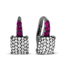 将图片加载到图库查看器,Black Rhodium Plated 18K White Gold 7/8 Cttw Round Diamond and Graduated Red Ruby Drop Earrings (F-G Color, VS1-VS2 Clarity)