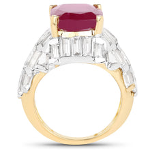 Load image into Gallery viewer, 14K Yellow Gold Plated 10.76 Carat Glass Filled Ruby and White Topaz .925 Sterling Silver Ring