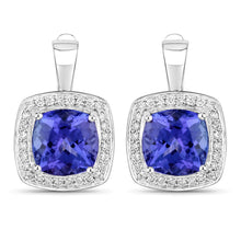 Load image into Gallery viewer, 5.95 Carat Genuine Tanzanite and White Diamond 14K White Gold Earrings