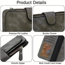 Load image into Gallery viewer, Vintage Faux Leather Long Wallet – Trifold Credit Card Holder with Snap & Zipper