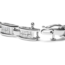 Load image into Gallery viewer, 14K White Gold 3.0 Cttw Invisible Set Princess Cut Diamond Link and Buckle 7.25" Tennis Bracelet (I-J Color, I1-I2 Clarity)
