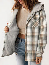 Load image into Gallery viewer, Plaid Snap Down Plush Hooded Jacket Soft & Warm Women Outerwear Cozy And Comfortable Jacket