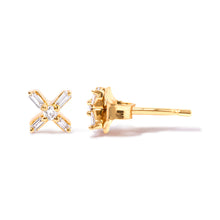 Load image into Gallery viewer, 10K Yellow Gold 1/10 Cttw Round and Baguette Diamond Criss Cross X Stud Earring (H-I Color, I1-I2 Clarity)