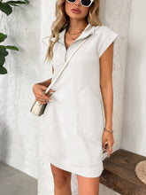 Load image into Gallery viewer, Retro Brown Half-Zip Cap Sleeve Mini Dress Classic & Vintage Design Dress For Girls