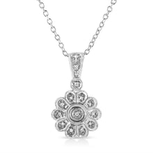 Load image into Gallery viewer, .925 Sterling Silver Diamond Accent Sunburst Milgrain 18" Pendant Necklace (I-J Color, I1-I2 Clarity)