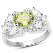 Load image into Gallery viewer, 2.70 Carat Genuine Peridot and White Zircon .925 Sterling Silver Ring