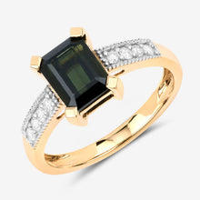 Load image into Gallery viewer, 1.91 Carat Genuine Green Tourmaline and White Diamond 14K Yellow Gold Ring
