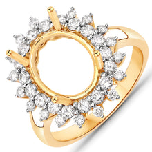 将图片加载到图库查看器,0.79 Carat Genuine White Diamond 14K Yellow Gold Semi Mount Ring - holds 11x9mm Oval Gemstone