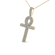 Load image into Gallery viewer, 10K Yellow Gold 1 7/8 Cttw Round Diamond Ankh Cross Pendant Necklace for Men (H-I Color, SI1-SI2 Clarity) - NO CHAIN INCLUDED